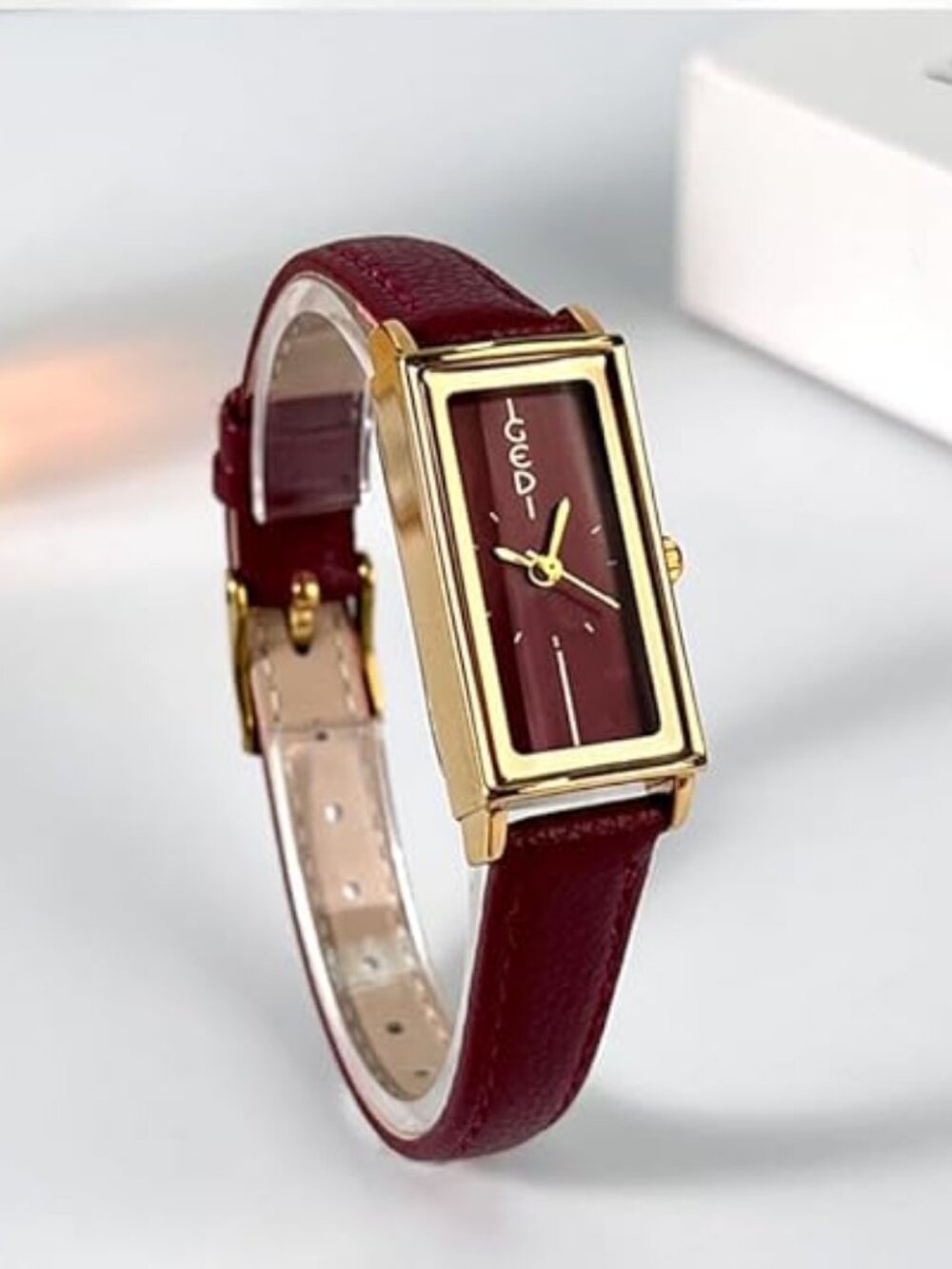 Women's All Red Analog Quartz Ultra-Thin Rectangle Vintage Square Wrist Watch